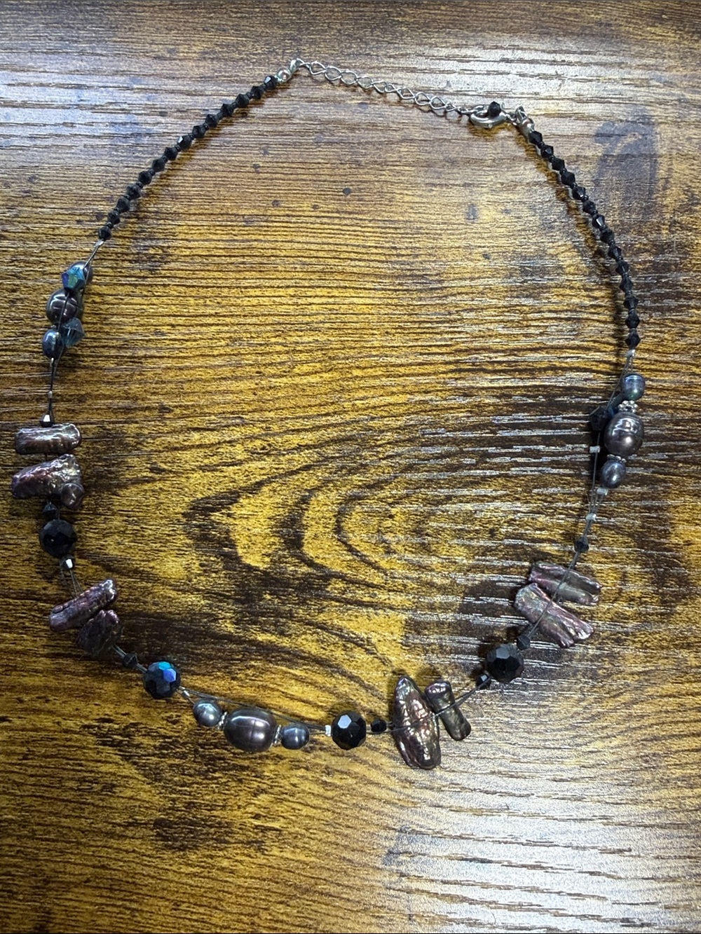 Handcrafted Black and Iridescent Pearl Beaded Necklace - Brand: